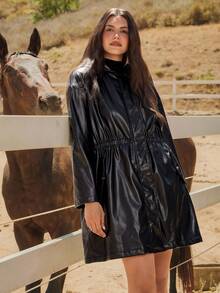 SHEIN VCAY 秋冬款时尚百搭保暖连帽衫 - 黑色 - 查看 3