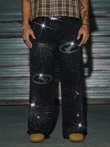 AXEPEAK Men's Washed Rhinestone Embellished Casual New Stylish Bermuda Shorts - Black - View 6