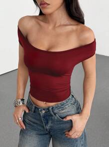 SHEIN EZwear Plus Size Women's Casual Street Chic Minimalist Solid Color Fitted Top, Versatile 3-Way Design,Back To School