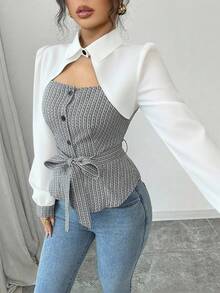 Elenzga Women's Casual Front Button Long Sleeve Shirt, Suitable For Commuting, Autumn