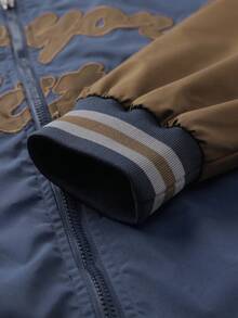 Aesthetic Post 男士撞色拼接拉链前开合休闲百搭户外风衣夹克男士运动夹克字母夹克棒球夹克男士飞行员夹克纽约城运动夹克，秋季 - 寶藍色 - 查看 3