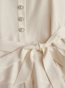 Franclia 女士白色珍珠纽扣领带荷叶边肩带 - 杏色 - 查看 5