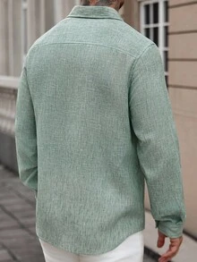 Manfinity CasualCool Men's Casual Button-Up Long Sleeve Shirt, Minimalist Daily Wear Men Linen Shirt Teal Men Shirt Turquoise ,Fall - Mint Green - View 2