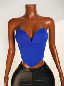 Mistrie Women Solid Color Backless Asymmetric Hem Bodycon Sleeveless Tank Top - Royal Blue - View 4