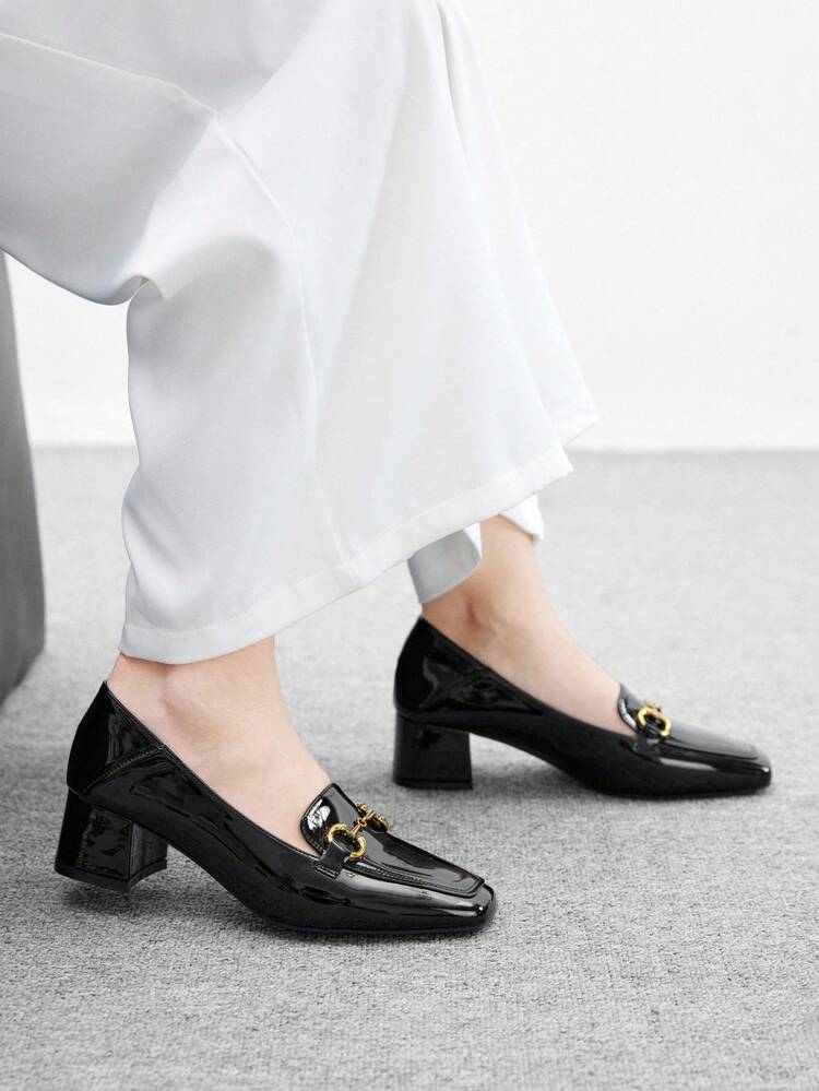 CUCCOO BIZCHIC Women's Classic Black Patent Leather T-Strap Low Heel Shoes For Christmas Spring Shoes