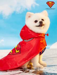 SUPERMAN X PETSIN 1pc Red Hooded Rain Poncho For Dogs, Pet Outdoor Raincoat