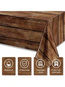 SHEIN 1/2/4/6/8pcs Brown Wood Grain Tablecloths Rustic Plastic Table Covers For Rectangle Table, Vintage Farmhouse Tablecloth Decorations For Western Barn Birthday Wedding(54 X 108 Inches) - Brown - View 2