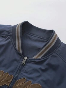 Aesthetic Post 男士撞色拼接拉链前开合休闲百搭户外风衣夹克男士运动夹克字母夹克棒球夹克男士飞行员夹克纽约城运动夹克，秋季 - 寶藍色 - 查看 4