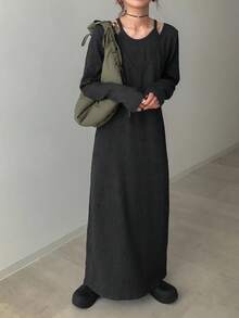 FRIFUL 女式纹理面料直筒长袖连衣裙，秋季