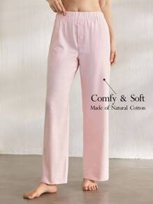 Ocili Leisure Women's Comfortable Cotton Striped Drawstring Long Pajama Pants, Loungewear, Fall - Pink - View 1