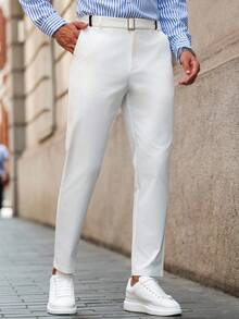 Manfinity Bizformal Pantalones de traje minimalista premium para hombres, pantalones formales de negocios casuales cómodos, pantalones blancos de vestir para hombres, pantalones blancos para hombres, pantalones de vestir para hombres, pantalones caqui para hombres, pantalones blancos de vestir para hombres, pantalones de verano transpirables para hombres, pantalones blancos para hombres