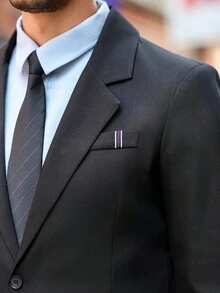 Manfinity Bizformal Men's Business Casual Suit, Notched Lapel, Chest Pocket With Color Accent Decor, Suitable For Commute, Outdoor, Wedding, Party, 2 Pieces Suit Set, Jacket And Trousers Men Black Suit Men Casual Suit Slim Fit Suit Men Blazer And Pants Men Elegant Outfit Men Slim Fit Suit Men Black Suit Black Suit Outfit Men Two Pieces Suit Men Dress Suit Men Suit Men Elegant Suit Men Suits Slim Fit - Black - View 5