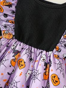 SHEIN Baby Girl Cute Halloween Pattern Long Sleeve Dress, Suitable For Autumn/Winter, Daily Wear Fall - Multicolor - View 6