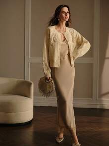 MOTF PREMIUM APPLIQUES BUTTON UP CARIDGAN - Apricot - View 3