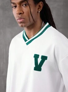 PAVTROS Manfinity Streetrush Men Contrast Stripe Sweatshirt & Shorts Co-Ords, Back To School, Fall Clothes - Green - View 5