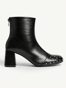 CUCCOO CHICEST Winter New Black Pointed Toe Rivet Side Zipper Chunky Heel Suede Ankle Boots & Ankle Boots For Women - Black - View 7