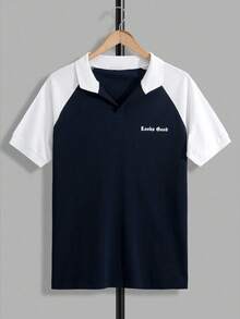 RueChic 男士插肩袖字母印花休闲常规款 Polo 衫