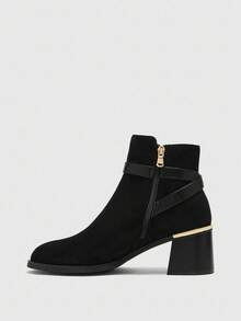 CUCCOO BIZCHIC Stivali alla caviglia da donna con suola spessa e punta tonda, stivali eleganti con decorazione in nero - nero - Visualizzare 9