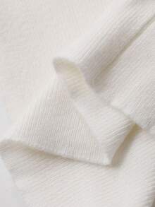 DAZY 女式露肩荷叶边长袖修身套头衫，优雅淑女风秋季 - 白色 - 查看 8