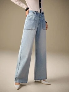 Selenza Women's Low Waist Button Fly Wide Leg Loose Casual Jeans