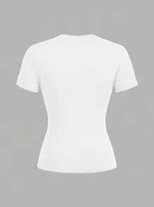 SHEIN EZwear 3件套女士休闲紧身圆领长袖T恤套装，粉色、杏色、白色，适合夏季 - 彩色 - 查看 10
