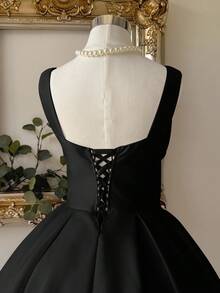 Lovelzi 优雅、奢华、高贵、宫廷风格的白色缎面露肩露肩甜心领口美人鱼轮廓连衣裙，带有珍珠装饰，喇叭形下摆，适合单身派对、婚礼、毕业典礼、度假、新娘送礼会 - 黑色 - 查看 7