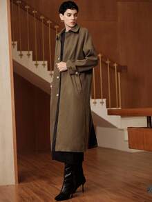 Uhlyne Uhlyne Cappotto oversize vintage dal design minimale e alla moda, adatto per l'autunno - Caffè Marrone - Visualizzare 6
