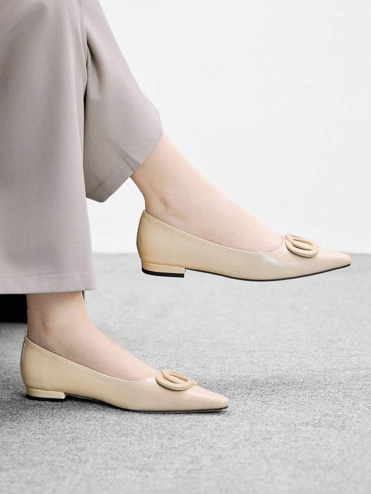 CUCCOO BIZCHIC French Style Apricot Pointed Toe Low Heel Slip-On Comfortable Dress Pumps For Women