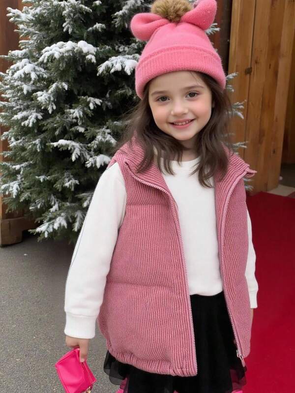 SHEIN Young Girls Solid Color Flannel Quilted Padded Vest Winter Jacket Fall