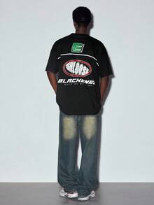 男士字母圖案T恤 - 黑色 - 查看 4