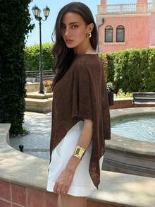 Aloruh Nueva chaqueta de punto jacquard versátil de color albaricoque con cuello halter y escote en forma de chal, estilo ligero y de vacaciones para cubrir