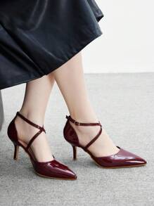 CUCCOO BIZCHIC Escarpins à bride bordeaux à bout pointu, talon aiguille mi-haut, élégants et confortables, style minimaliste. Convient pour le travail, les déplacements, les occasions formelles et les sorties en amoureux.