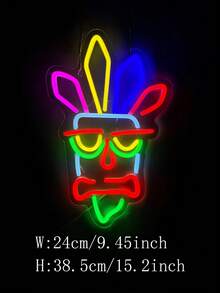 Tiki Mask LED 霓虹灯 - USB 供电墙面装饰，适用于游戏玩家卧室、男人窝、酒吧、俱乐部和派对照明 - 多色光 - 查看 2