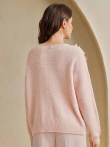 Anewsta Suéter elegante y de alta gama para mujer con manga larga, diseño de flores 3D huecas hecho a mano, suave y juvenil, para otoño/invierno