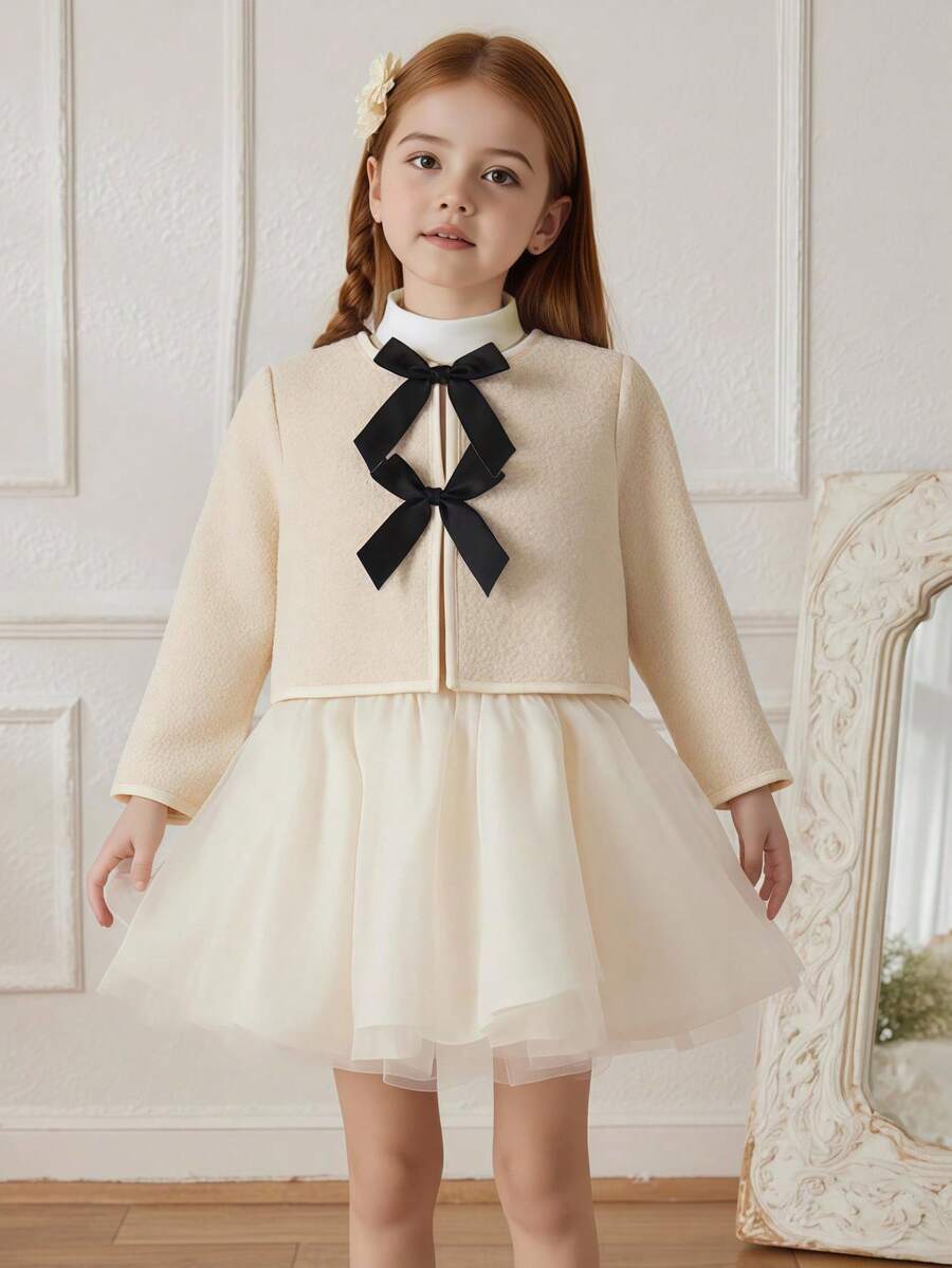 SHEIN Back To School Fall Clothes Young Girl Autumn/Winter New Arrival Minimalist Korean Style White Bow Design Curly Plush Fabric Versatile Elegant Fashion Jacket - White - View 1