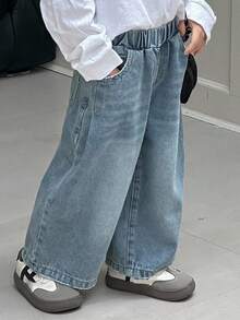 DAZY Young Boy Loose Fit Denim Jeans, Versatile Pants For Fall - Blue - View 4