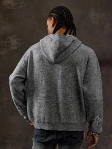 ROMWE MEN Goth Men's Casual Cross Pattern Pocket Hoodie Sweater, Autumn/Winter