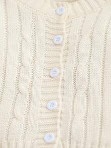 SHEIN Off-White 秋季可愛家庭套裝 幼兒針織套裝 羅紋圓領開襟衫 寬腿長褲 2件組 極簡波希米亞風 嬰兒針織套裝 - 杏色 - 查看 6