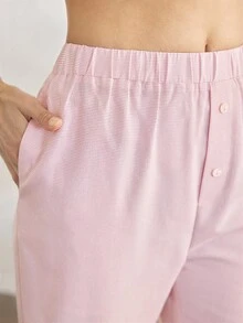 Ocili Leisure Women's Comfortable Cotton Striped Drawstring Long Pajama Pants, Loungewear, Fall - Pink - View 4