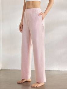 Ocili Leisure Women's Comfortable Cotton Striped Drawstring Long Pajama Pants, Loungewear, Fall - Pink - View 5