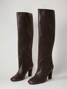 SHUZIA Women's Glamorous Pointy Toe Thigh High Mid-Heel Boots - Chocolate Brown - View 5