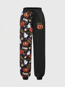 ROMWE 2pcs/Set Halloween Pumpkin & Ghost Print Tank Top & Sweatpants - Multicolor - View 5