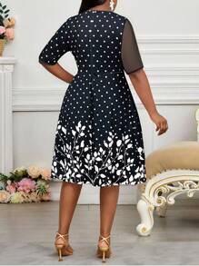 SHEIN Lady Vestidos de fiesta, boda y cóctel elegantes de contraste en blanco y negro de malla de talla grande, para primavera, verano, otoño e invierno