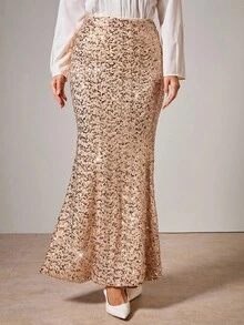 COSMINA Women's Elegant Sequin Mermaid Hem Skirt, Autumn Gold Sequin Skirt Sequin Maxi Skirt Sequin Mermaid Skirt - Champagne - View 1