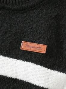SHEIN 1pc Young Boy Casual Cute Daily Comfortable Knit Black & White Striped Crew Neck Sweater, Back To School , Suitable For Birthday Party, Evening Party, Performance, Wedding, Baptism, School Opening Ceremony, Daily Wear, Travel, Sports, Autumn/Winter Season Fall - Black and White - View 3