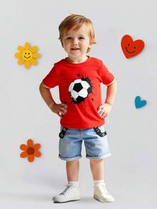 Baby Boy Casual Creative Splash Ink Soccer Graphic Print Short Sleeve T-Shirt - Burgundy - View 1