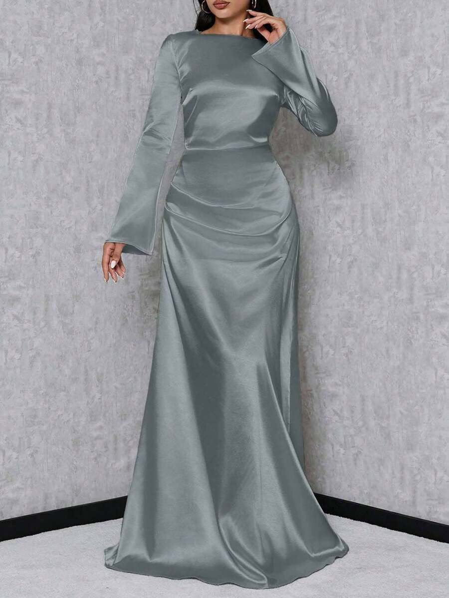 SHEIN Tall Váy đuôi cá tay kèn cao cấp cho nữ - Xám - Xem 1
