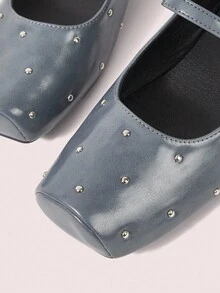 CUCCOO DOLLMOD Damen Quadratische Zehenkappe Nieten Dekor Schwarze Quadratische Zehenkappe High Heel Mary Jane Schuhe, Zylinderabsatz, klassischer Retro Stil