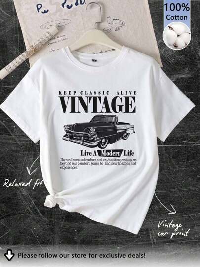 Tseoso Camiseta ajustada de mujer de manga corta y cuello redondo con estampado retro de coche, adecuada para el verano, el aeropuerto y el uso diario