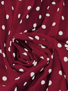 SHEIN Clasi Plus Size Women's Elegant Polka Dot Print Pleated A-Line Skirt, Spring/Autumn - Red - View 3